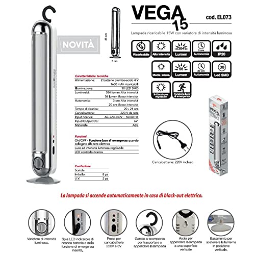 Lampada a LED ricaricabile Vega 15w emergenza