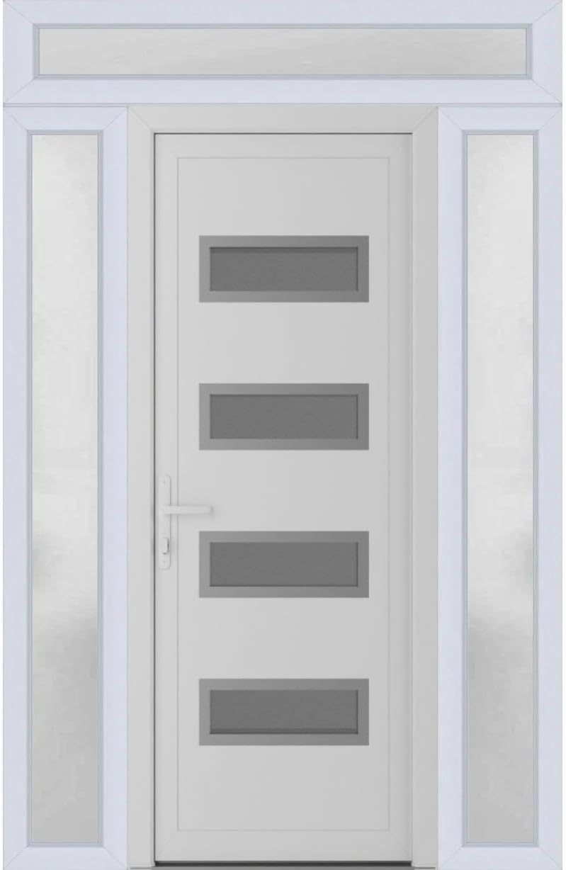 VDOMDOORS Front Exterior Prehung Metal-Plastic Door Frosted Glass | Manux 8113 Matte Black | Side, Top Sidelite Transom | Doors Entrance Patio Garage 50 x 94 (W36+14 x H80+14) Right-Inswing