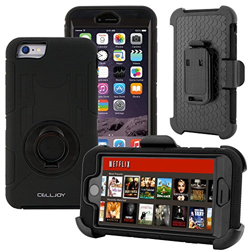 iPhone 6 Plus Case 5.5 (Stealth Black), CellJoy [Extreme Armor] Apple iPhone 6 Plus (5.5) Phone Cover 2014 Release Model (WILL NOT FIT iPhone 6 4.7) Hybrid Ultra Fit Dual Drop Protection HolsterRotating Kickstand [Belt Clip Holster Combo] - Heavy Duty Rugged
