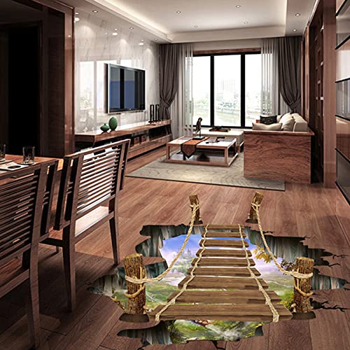 Karomenic Floor Stickers 3D Polar Glacier Wall Sticker Wooden Suspension Bridge Pvc Art Wall Decal For Bathroom Living Room Nursery Bedroom Playroom Blue #TOP3