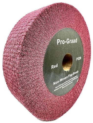 Image of 8 inch x 2 inch x 1-1 /4 inch Arbor Red Bench Grinder Polishing Wheel, 320 Grit, Tight Weave, Great for refurbishing Golf Clubs and Metal, Non-Woven Wheel for Copper, Metal, Finishing, and Burnishing