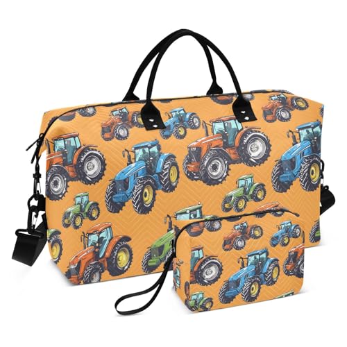 Colorful Truck Orange Large Travel Duffle Bag Weekender Overnight Bags Gym Yoga Bag for Women Men with Toiletry Bag