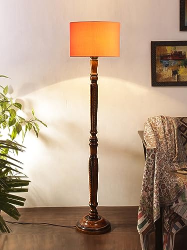 Image of Devansh Orange Cotton Wooden Floor lamp -3