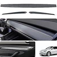 ThinsGO für Tesla Model Y Dash Wrap Einteilige Instrumentenabdeckung Armaturenbrettabdeckung Vordere Türverkleidung Innenraum Mattes Kohlefasermuster Dekoratives Wrap-Kit für Model Y 2021-2023 3PCS