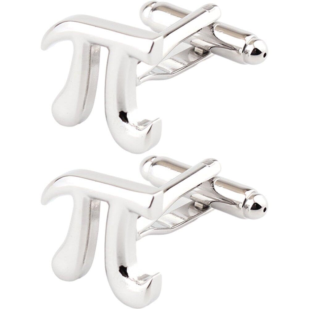 Sanfly Men's Silver Cufflinks 1 Pair Pi Symbol Classic Cuff Links Math Formula Cufflinks For Shirt Suit Cufflink Color