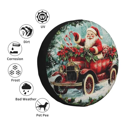 Image of Santa Claus Spare Tire Cover Winter Weatherproof Universal Wheel Protectors Christmas New Year Wheel Covers for Rv Camper Travel Trailer SUV Truck 15 Inch Holiday Xmas Decor