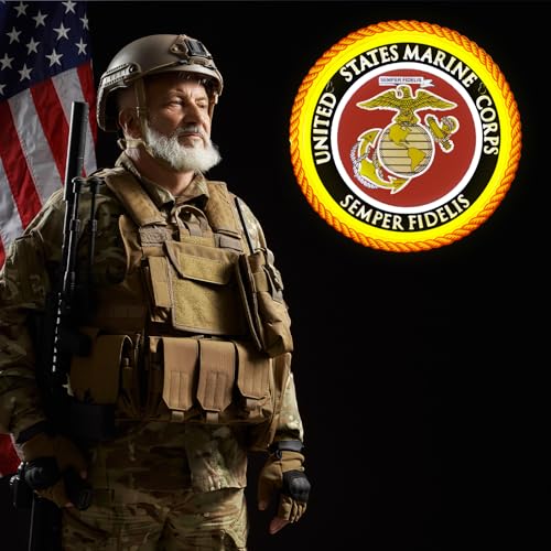 Image of Military-themed Neon Lights Veteran Neon Signs Wall Decor for Man Cave Bedroom Bar Army Themed Gift Art for Christmas Party-12.6x12.6 IN-USB Powered-Acrylic