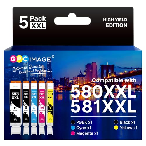 GPC IMAGE 580 581 XXL Kompatible für Canon Druckerpatronen 580 581 PGI-580 CLI-581 für Canon TR8550 Druckerpatronen TS6350a TS6350 TS6350a TS705 TS6150 TR7550 TS8251 TS8150 TS8250 (5er-Pack)