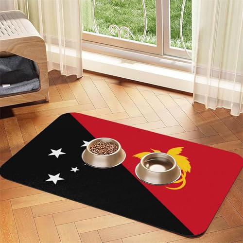Tapis d'alimentation en similicuir absorbant l'eau, motif drapeau de la Papouasie-Nouvelle-Guinée, 30 x 45 cm, antidérapant et durable pour gamelles de chat et chien