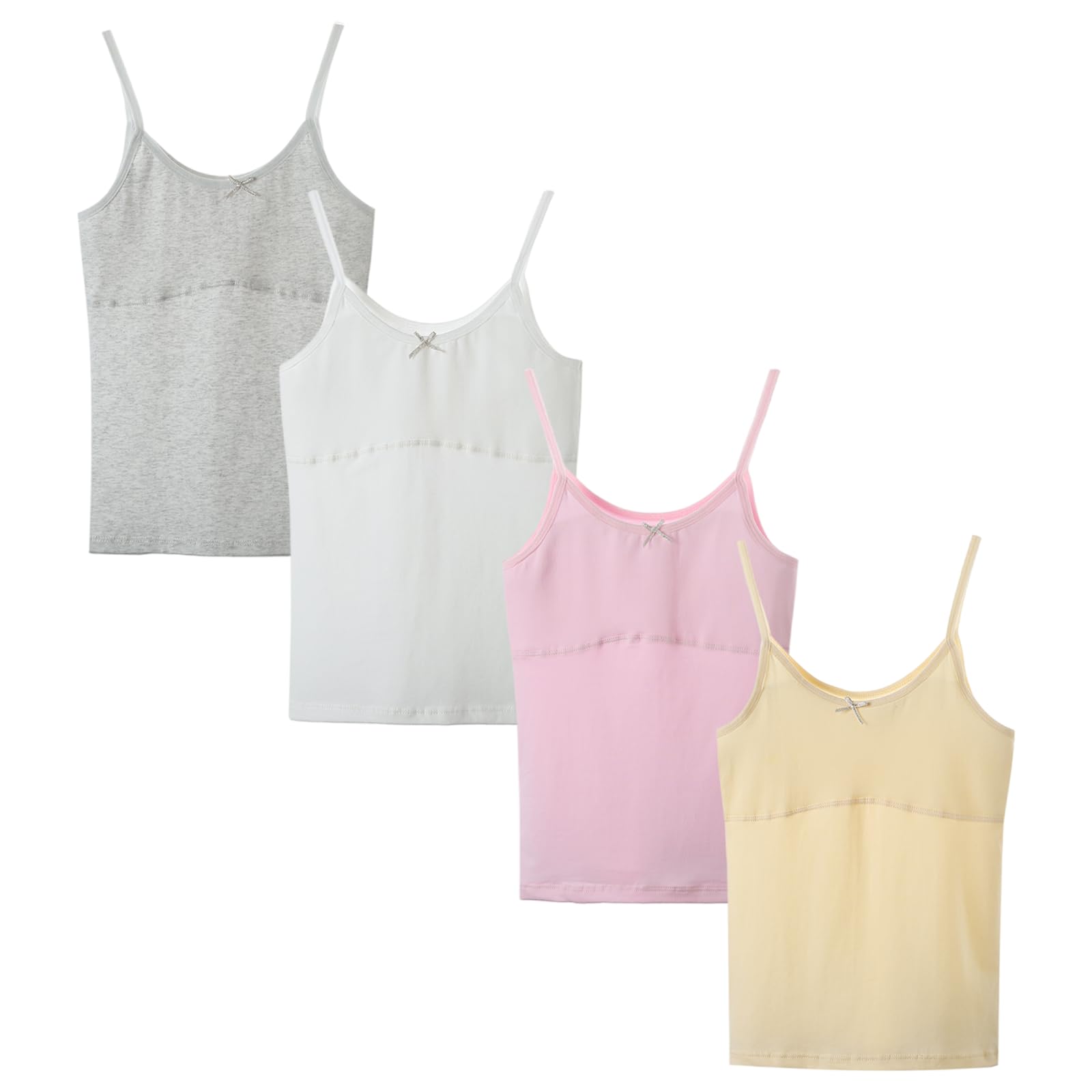 7-12 Jahre Mädchen Unterhemd mit leichten Polstern Teenager-Mädchen-Camisole aus Baumwolle Tanktops Trainings BHS Unterhemden 4Pack