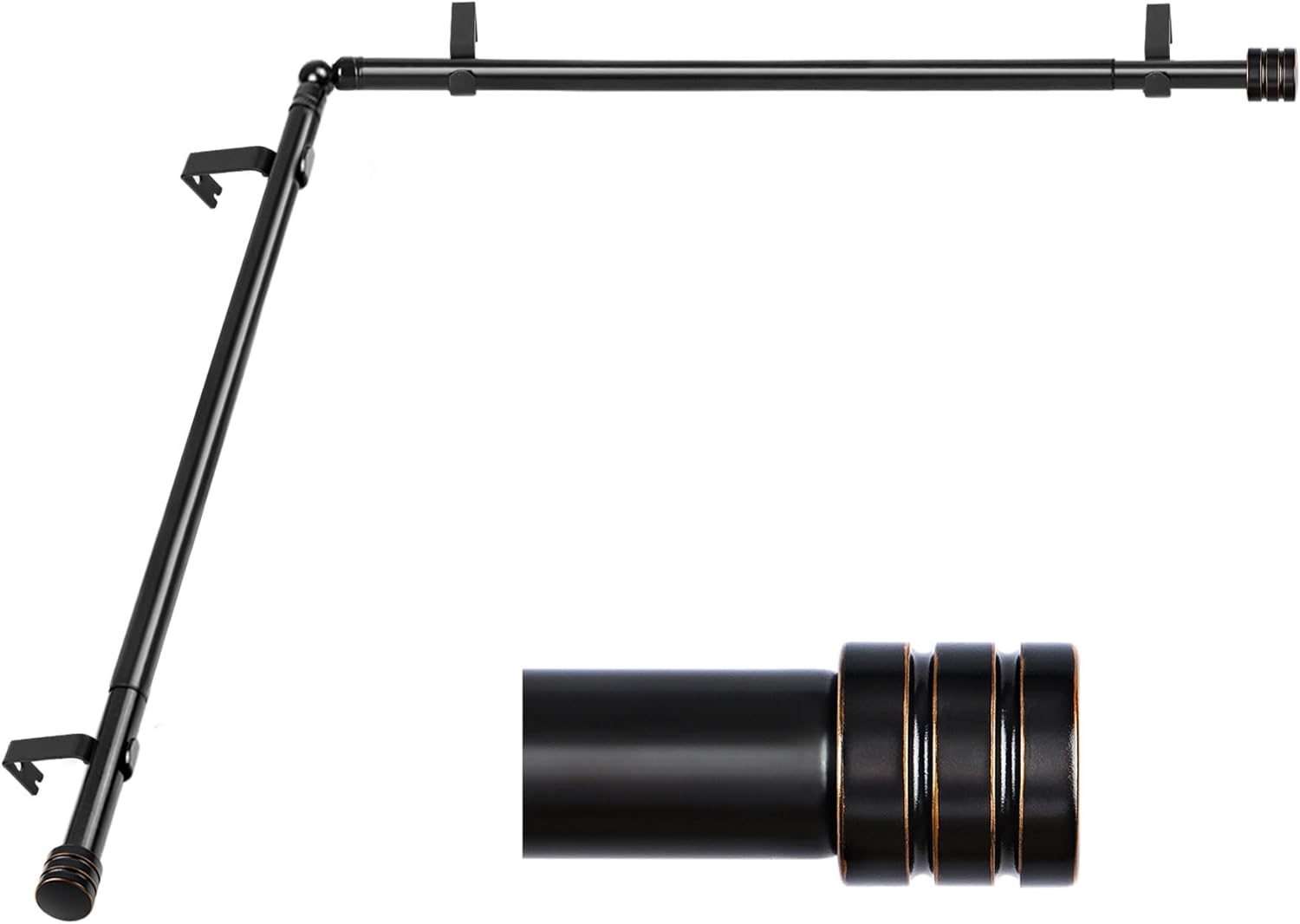 Heavy Duty Corner Window Curtain Rods 36 to 72 Inch, HOTOZON 1 Inch Telescoping Single Drapery Rod, Black, End Cap Finials Black 36-72"(2 Sides)
