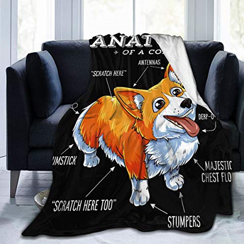 Ecklili Anatomy of A Corgi Throw Blanket,Flannel Blanket Christmas Blanket Novelty Bedding