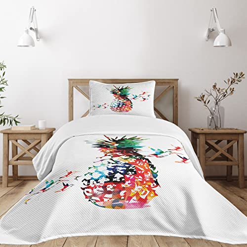 Ambesonne-Pineapple-Bedspread-Geometric-Pineapple-Bursting-into-Scattering-Birds-Flight-Modern-Abstract-Print-Decorative-Quilted-2-Piece-Coverlet-Set-with-Pillow-Sham-Twin-Size-Green-Red 51pDuQ8HQSL