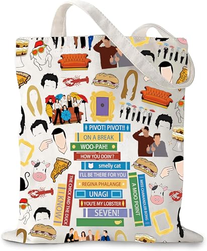 Geschenke für Freunde Handtasche Damen Tragetasche mit Fernsehserie Charaktere Doppelseitiger Druck Einkaufstasche Einzigartig Geburtstagstüten für Friends & Fans von Klassischen Sitcoms 40×35CM