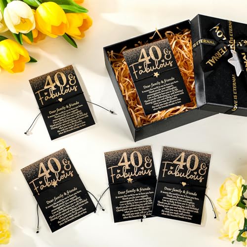 Misdary 25 Set Birthday Party Gift Favors for Guests Adjustable Wish Bracelets Thank You Cards Birthday Bracelets with Heart Star Charm Bags for Birthday Anniversary Guest Souvenirs(25,40th Birthday)4