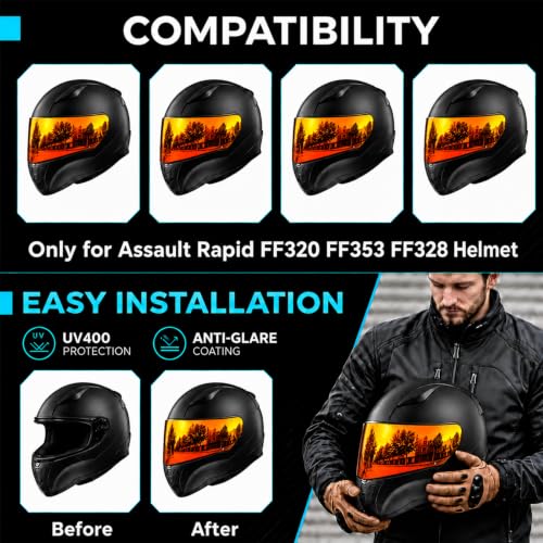 Image of PSLER Assault Rapid Stream Outer Helmet Visor - Motorcycle Helmet Face Shield Accessories Replacement for Assault Rapid Stream Outer FF320 FF353 FF328 FF800,Deep Red