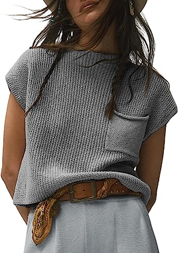 Image of Fiona Jolin Women's Sleeveless Knit Sweater Vest Vintage Cap Sleeve Casual Mock Neck Tank Top with Front Pocket