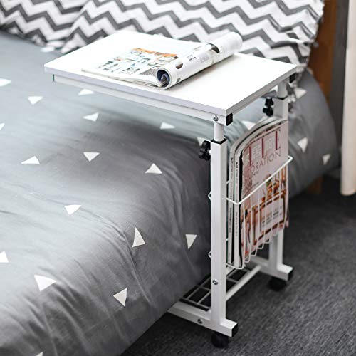 sogesfurniture Mesa de Ordenador Portatil Mesa Auxiliar con Ruedas, Altura Ajustable, Mesas de Centro Escritorio Compacta para Cama o Sofá, 48x30x56-76 cm, Blanco BHEU-C6-DW