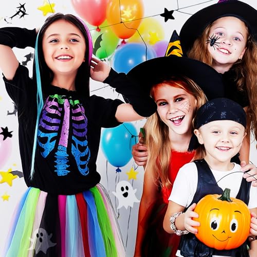23GUANYI Disfraz Esqueleto Niña, Colores Disfraz Halloween Niña Disfraces de la Parca con Vestido de Esqueleto Manguitos y Leggings Disfraces Halloween Niño para Cosplay Fiesta (S)