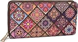 Maße: ca. 19 x 10 x 2,5 cm styleBREAKER Damen Geldbörse mit Indian Summer Ornament Muster, Mandala Stil, Reißverschluss, Portemonnaie 02040144, Farbe:Violett-Rosa-Blau