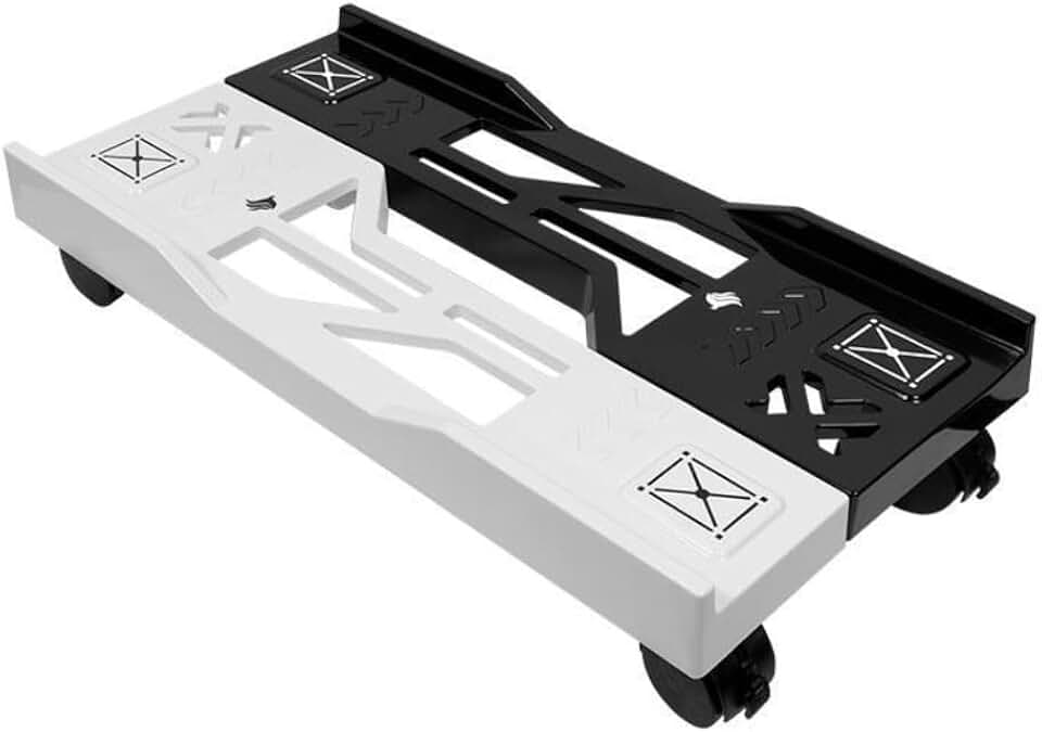Suporte para gabinete gamer branco e preto com rodinhas, suporte para CPU móvel, base para gabinete e organizador de CPU para setup gamer