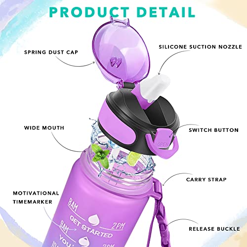Image of Enerbone 32 oz Water Bottle with Times to Drink and Straw, Motivational Drinking Water Bottles with Carrying Strap, Leakproof BPA & Toxic Free, Ensure You Drink Enough Water for Fitness Gym Outdoor
