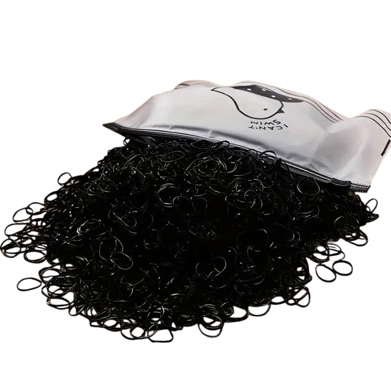 1000 gomas de pelo para niñas, mini ligas de cabello y accesorios de peinado suaves y resistentes, Gomas elásticas para trenzas, perfectos para uso diario y peinados infantiles (Negro)