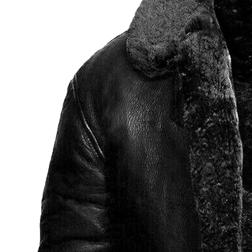 Men's Sherpa Lined Leather Jacket Fleece Fur Collar Casual Leather Coat Warm Thicken Bomber Moto Overcoat3