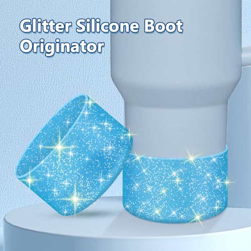 Image of WUQID Protective Bling Silicone Boot Sleeve, Compatible with Stanley Tumbler 20-40oz & Hydro Flask Bottle 12oz-24oz, Glitter Reduces Dents Sleeve Cover for More Bottles /Tumblers Bottom of 2.83-2.95in