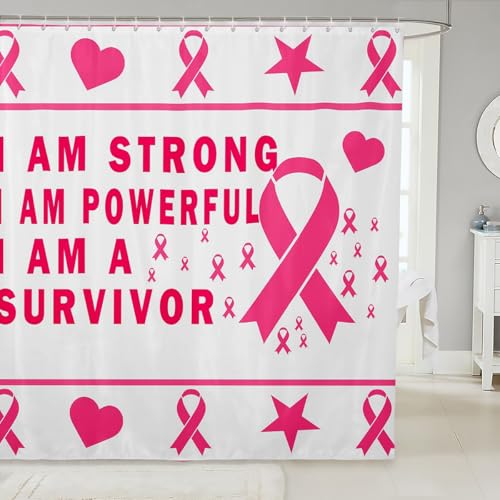 feelingyou Juego de cortina de ducha inspiradora, regalo para sobrevivientes de cáncer, cortinas de baño para mujeres, decoración de puestos de concienciación sobre el cáncer de mama, cortina de ducha