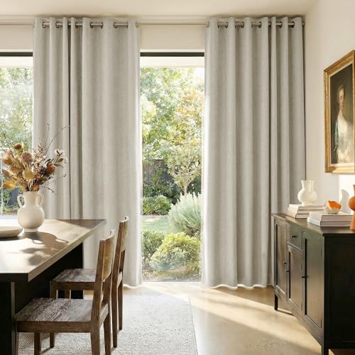 Image of NICETOWN 100% Blackout Linen Sliding Door Curtains with White Liner Composite, Grommet Extra Wide Window Treatments Room Divider Drapes for Bedroom /Living Room, Ivory, W100 x L84, 1 Panel
