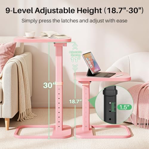 Image of Kitstorack Upgraded TV Tray Table with Panel Lock, 90 Flip-Over Design & Adjustable Height, Sofa Arm Side Table for Eating, Laptop, Couch, Bed, or Small Spaces, Pink