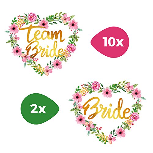 Tattoocrew® 12 x Team Bride Braut Tattoos JGA Blumen Herz zum Aufkleben