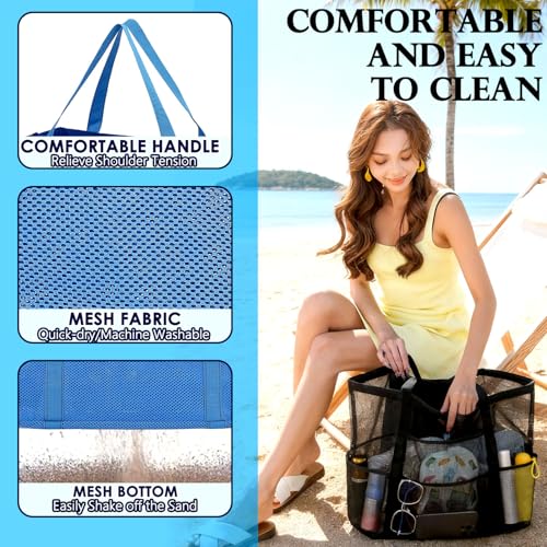 Image of Fammart Mesh Beach Bag for Women, Large Beach Toy Pool Bag with Zipper Pocket, SandProof Cruise Essentials 2026 Family Travel