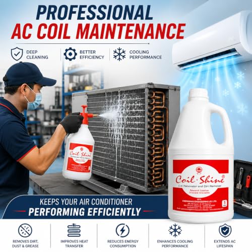 Image of Coil Shine AC Coil Cleaner 5 Litre | Professional Grade HVAC Coil Cleaning Liquid | Deep Dirt & Dust Remover | Improves Cooling Efficiency | Heavy Duty HDPE Bottle (Pack of 1)