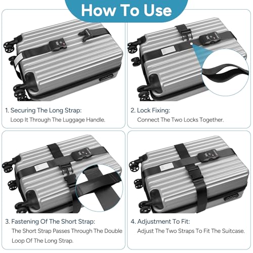 Image of Travel Inspira TSA Accepted Luggage Straps Cross Belt for 20-28 Inch Suitcases Adjustable 103-200cm (40-79 Inch) Nylon Webbing with ABS Quick Release Buckle