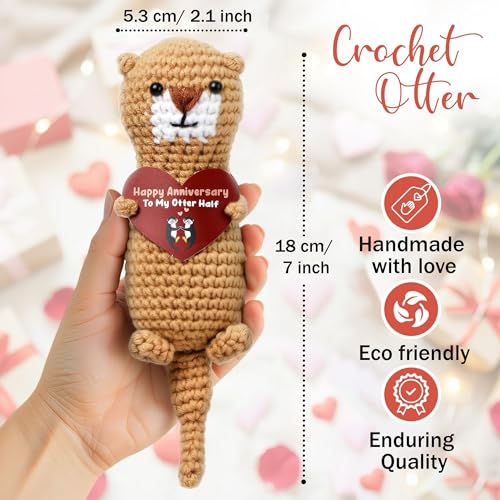 Image of Cute Crochet Valentine's Gift - Handmade Love Gift Holding Heart - Romantic inchto My Other Half inch Gifts for Him or Her - Anniversary Keepsake for Wife, Husband, Girlfriend or Boyfriend