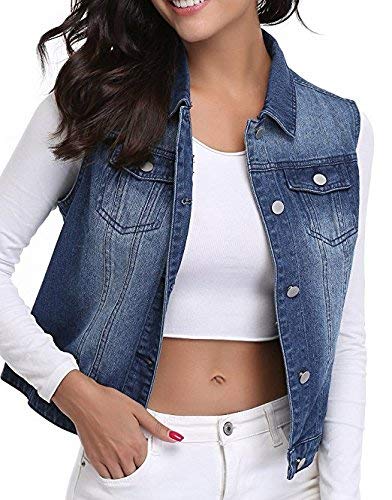 MISS MOLY Casual jeansjack voor dames, mouwloos, met decoratieve zakken