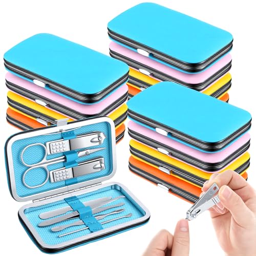 12 Set Bulk Manicure Kit Nail Set Stainless Steel Pedicure Professional Nail Care Kit with Stainless Steel Tools Portable Grooming with Travel Case Gift for Men Women (4 color 8 in 1)