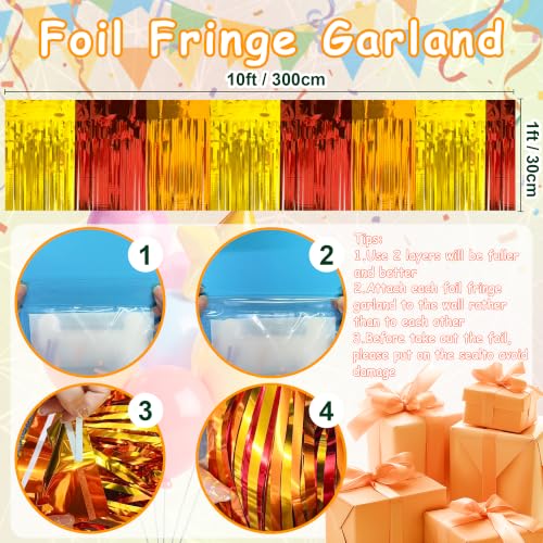 Image of 4 Pack 39 Feet Autumn Foil Fringe Garland, Parade Floats Tinsel Streamers Banner Fringe Curtain Banner for Halloween Thanksgiving Homecoming Birthday Party Decorations (Red Orange Gold)