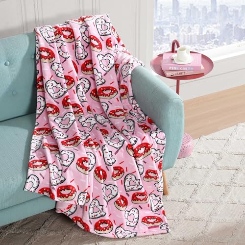 Image of Betsey Johnson - Blanket, Buttery-Soft Throw Blanket for Couch or Bed, Boldly Plush & Oversized Bedding (Donut Hearts Pink, 50 inch x 70 inch)
