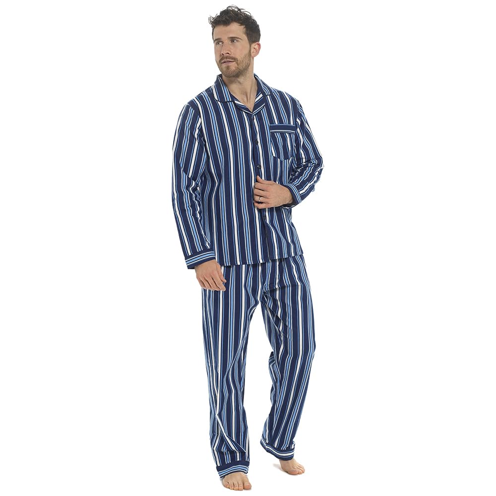 Undercover Men's Dark Navy Stripe Brushed Cotton Pyjamas Ht021 Navy Stripe Large