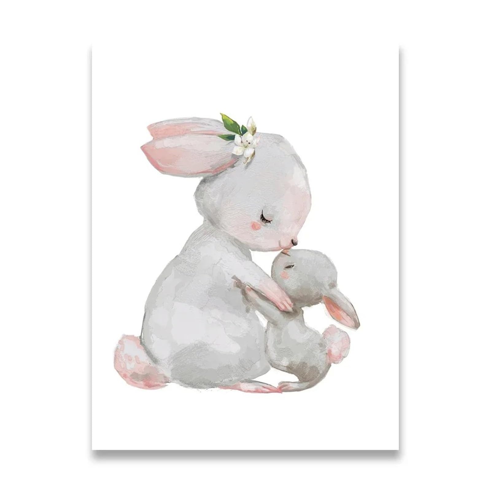 Xenite F Wall Art Canvas Prints Bunny Poster Paintings Animals Nursery Wall Art Print Canvas Painting Pink Lowers Cartoon Picture Baby Room Decor(,30X40cm)