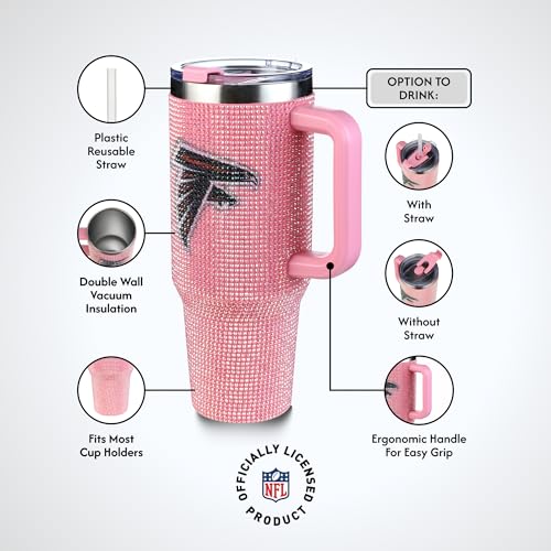 Image of The Memory Company Officially Licensed 40oz Pink Bling Game Day Tumbler, Atlanta Falcons