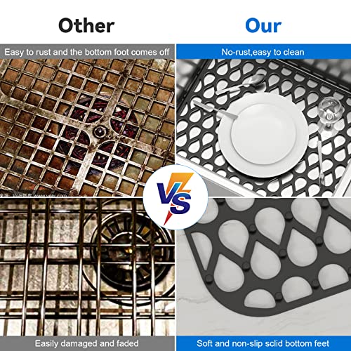 Silicone Sink Mat 2PCS TOOVEM Cistern Protectors for Kitchen Sink, Grid Non-Slip Folding Kitchen Sink Mats for Bottom of Stainless Steel Porcelain Cistern- Black - Thumbnail 4