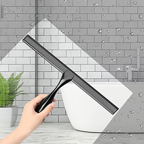 Image of Simtive 14-Inch Shower Squeegee Set, Includes Shower Door Hook and Adhesive Hook, Squeegee for Shower Doors, Mirror and Window, Black