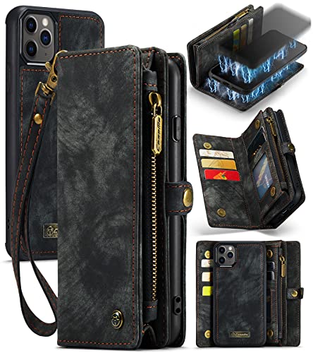 Coque iPhone 11 Pro Max portefeuille détachable cuir noir