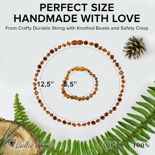 Baltic Proud Amber Necklace and Bracelet Gift Set (Unisex Cognac Mix 12.5 Inches/5.5 Inches) - Certified Premium Quality Raw Baltic Sea Amber3