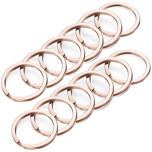 Image of Gkeygo Key Rings, 12 pcs Stainless Steel Key Ring for Keychains, 1.1inch Flat Split Keychain Ring for Car Keys Dog Ring Tag Lanyards Home School Office DIY, Rose Gold