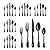 Seeshine Black Silverware Set for 6, 30-Piece Stainless Steel Flatware Set, Shiny Black Metal Cutlery Set, Include Fork, Knife and Spoon Set, Dishwasher Safe